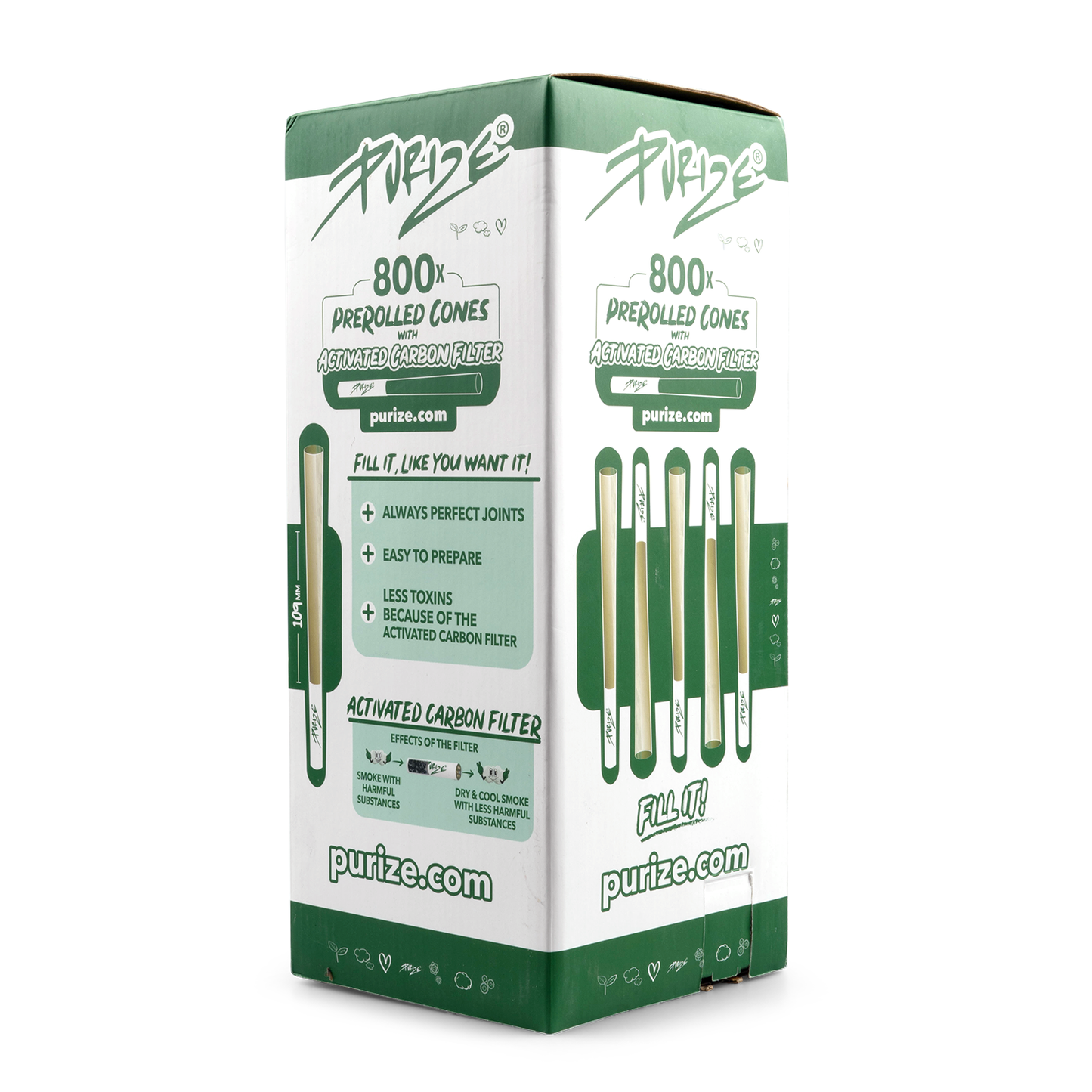 PURIZE PreRolled Cones – Xtra Slim Bulk Box (800 pcs)